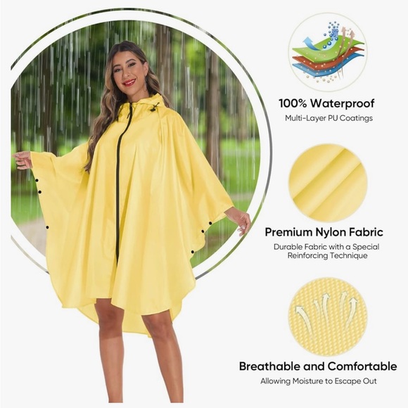 AMAZON Unisex Oversized Big Lightweight Foldable Yellow Waterproof Raincoat Zip - Picture 5 of 15